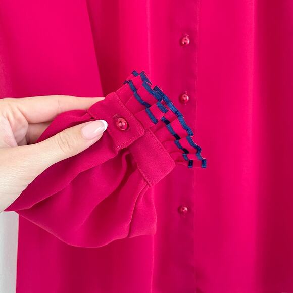Vintage – Schrader Sport Sheer Pink Ruffle Neck Blouse - Picture 4 of 6